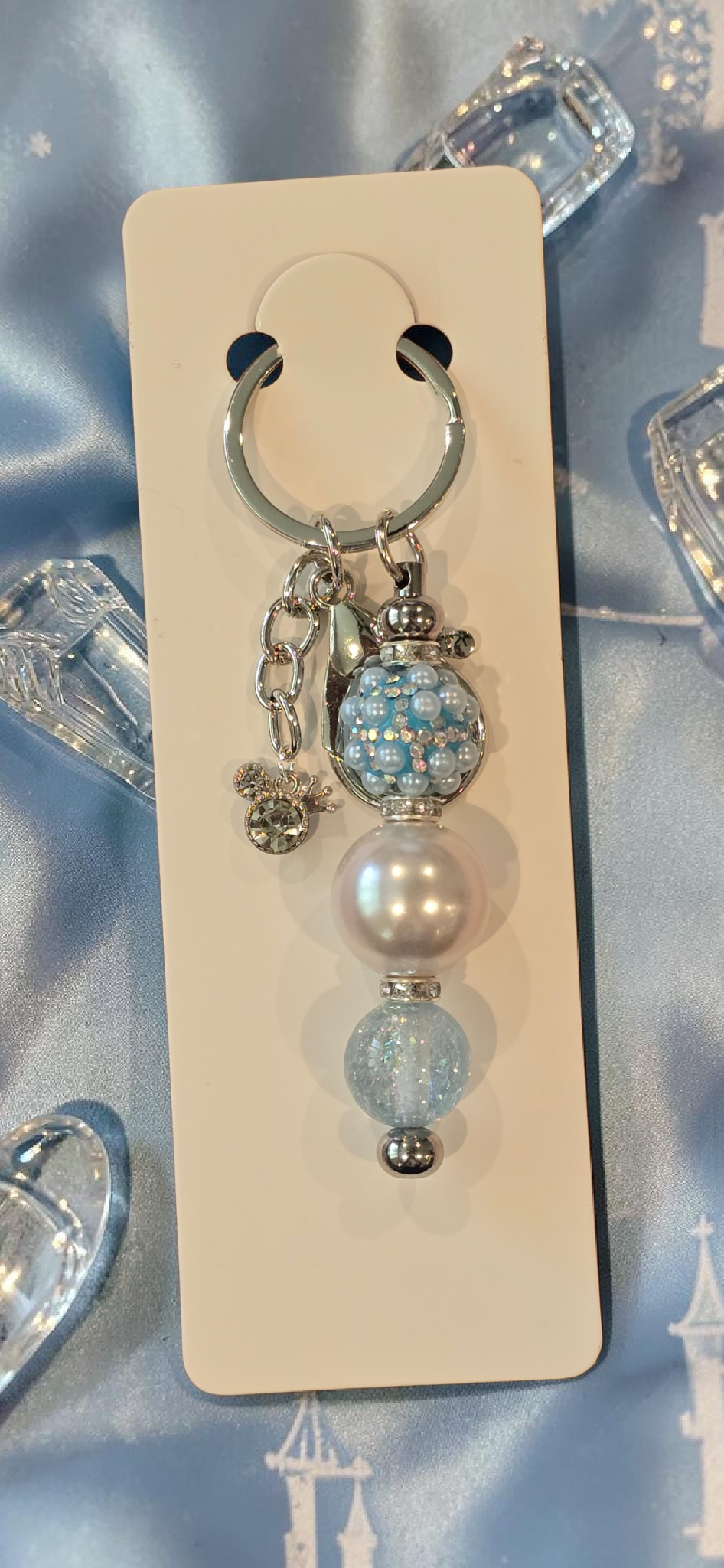 Beaded Keychain - Blue and white fancy